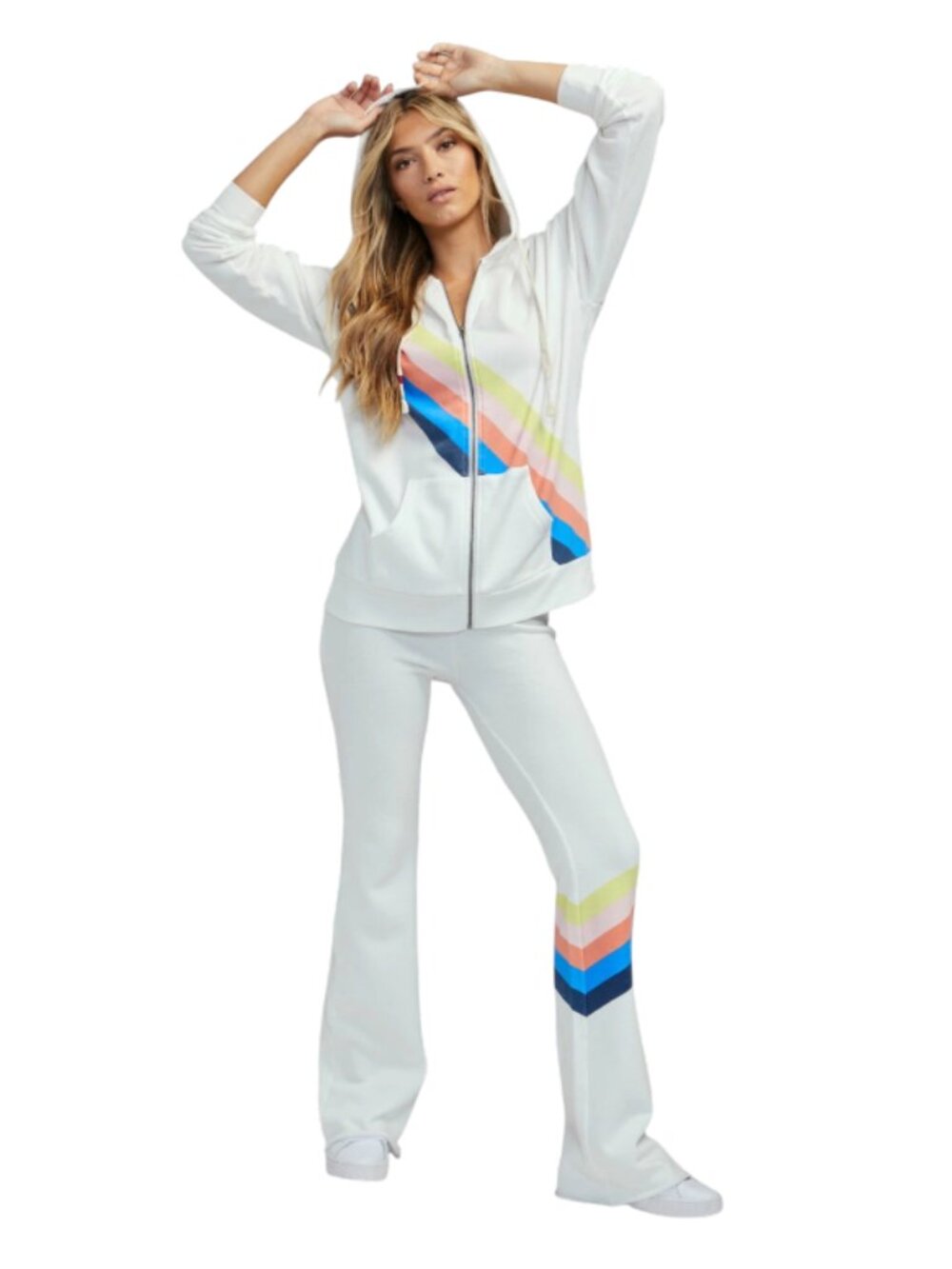 Wildfox Nassau Stripe Sweatpants Joggers Womens Small Vanilla Ivory Rainbow Pant